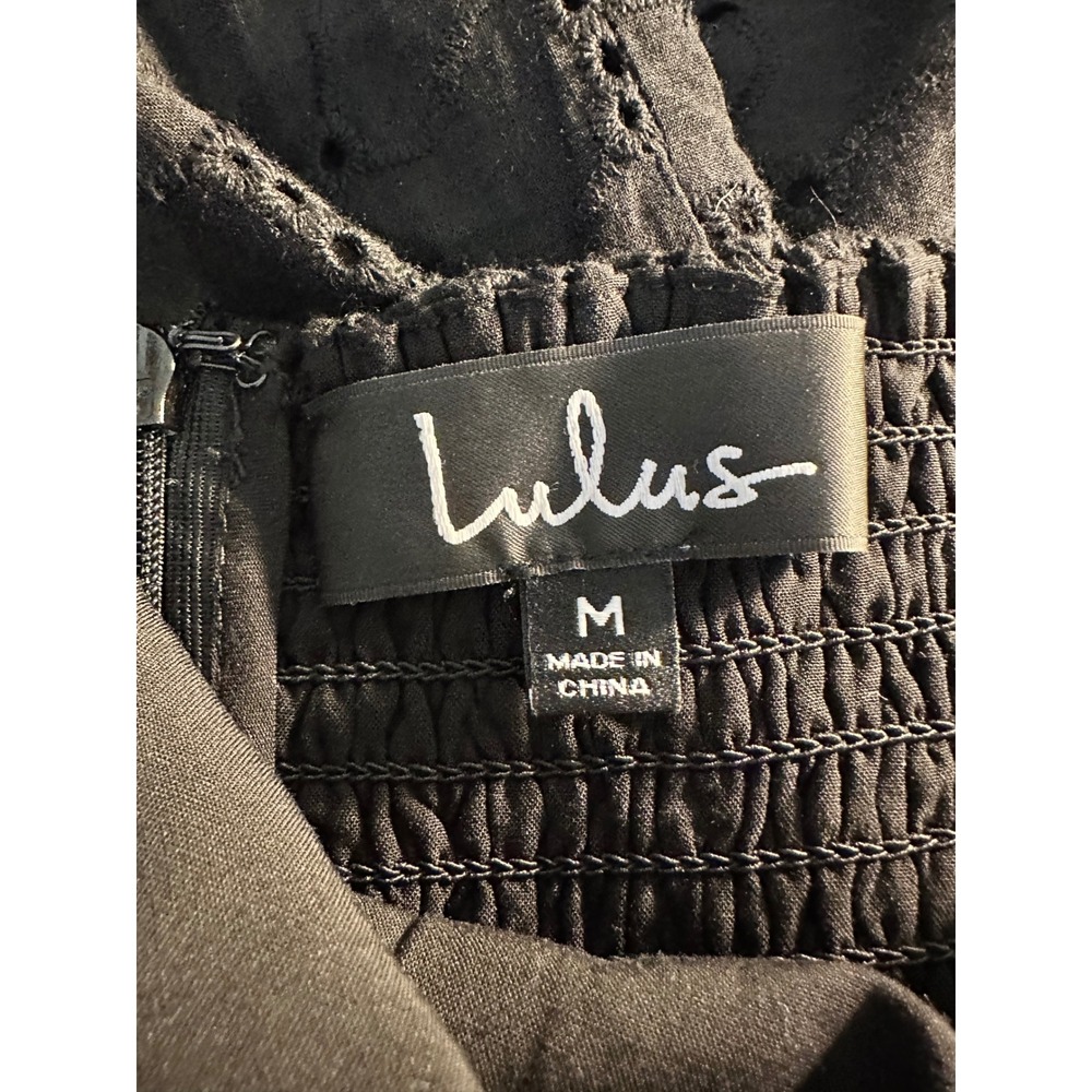 Lulus Eyelet High-Low Maxi Dress‎ Size M Black Ruffles Smocked Back Boho NEW - Picture 9 of 11